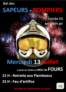 Bal, retraite aux flambeaux, feu d'artifice         -          Amicale des Sapeurs-Pompiers